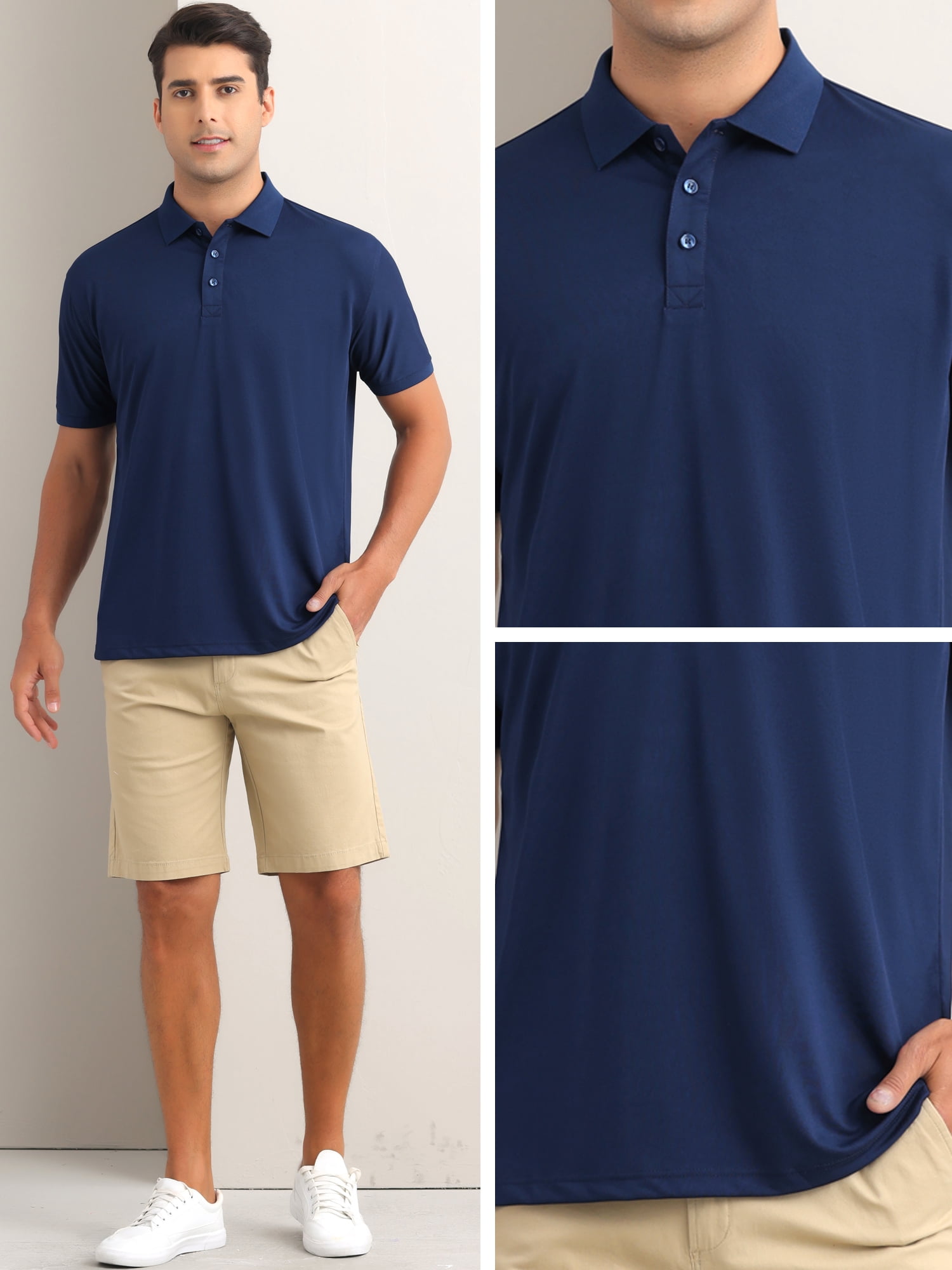 DARING DIVA Men's Solid Stretch Short Sleeve Slim Fit Golf Shirt L Dark Blue