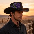thumbnail image 2 of EOYWHK Men Western Rose Embroidered Cowboy Hat Wide Brim Felt Cowgirl Hat with Adjustable Chin Strap for Western Party Costume, Purple, 2 of 5