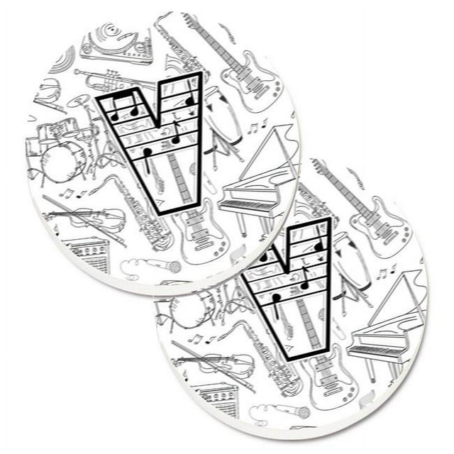 Carolines Treasures CJ2007-VCARC Letter V Musical Note Letters Set of 2 Cup Holder Car Coaster