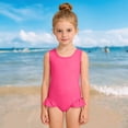 thumbnail image 3 of Girls One Piece Swimsuit with Matching Swim Cap Sleeveless Ruffle Hem Bathing Suit Beach Pool Swimwear, 3 of 4