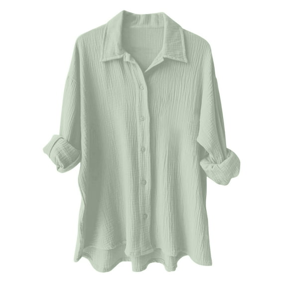 kaprioy Women's Oversized Button Down Shirts Collared Button Up Shirt Blouse Top Light Green, M