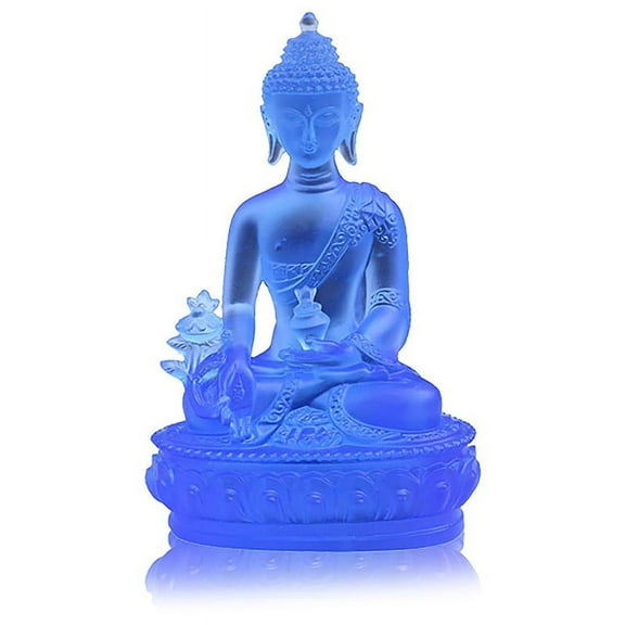 Tibetan Medicine Buddha Statue,Translucent Resin Buddha Sculpture Decor Spiritual Decor Collectible -Blue