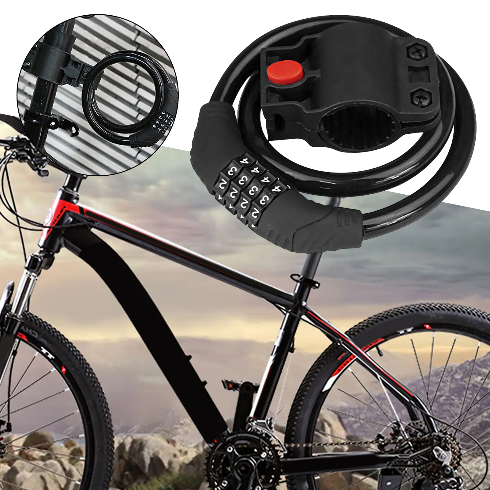 Kripyery Universal Bicycle Lock High Safety Performance Mountain Bike Password Lock Fourdigit