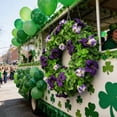thumbnail image 4 of St. Paddy's Day Shamrock Wreath, 14 Inch St. Patrick's Day Floral Door Hanger with Purple & White Flowers, Lucky Clover Front Porch Decor for Spring Welcome, 4 of 6