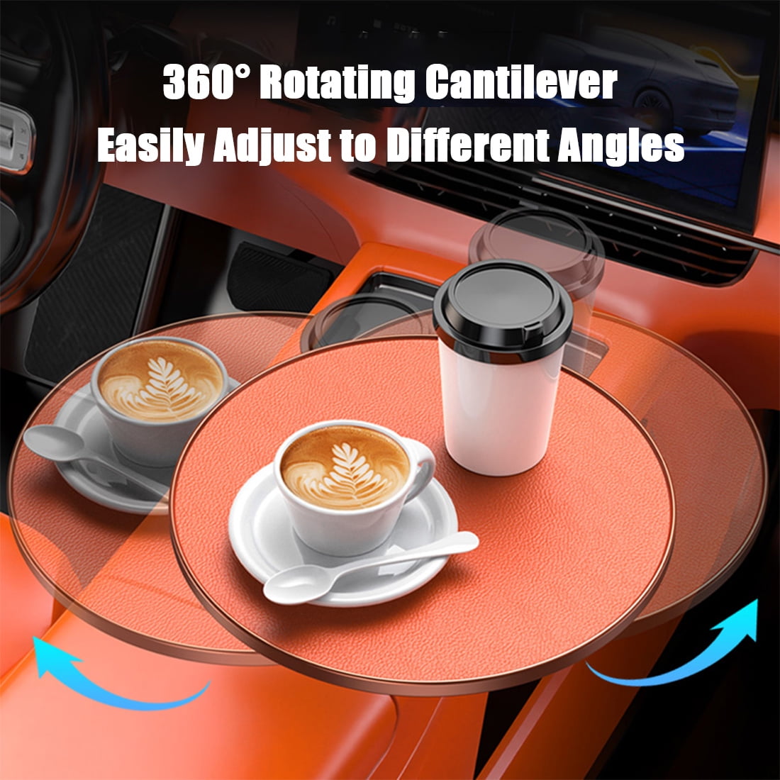 Rectangular Multifunctional Car Table for Rear Seat, Laptop Writing Board for Meals & Work, 360° Rotating Cantilever, Scratch-Resistant PU Leather Car Tray, Fits Most Car
