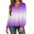 thumbnail image 4 of WTOBBY Women's Gradient Print V-Neck Button Down Long Sleeve T-Shirt Top, Casual Fashion Tee for Daily Comfort, Soft Blend Fabric Weekend Style,Purple S, 4 of 4