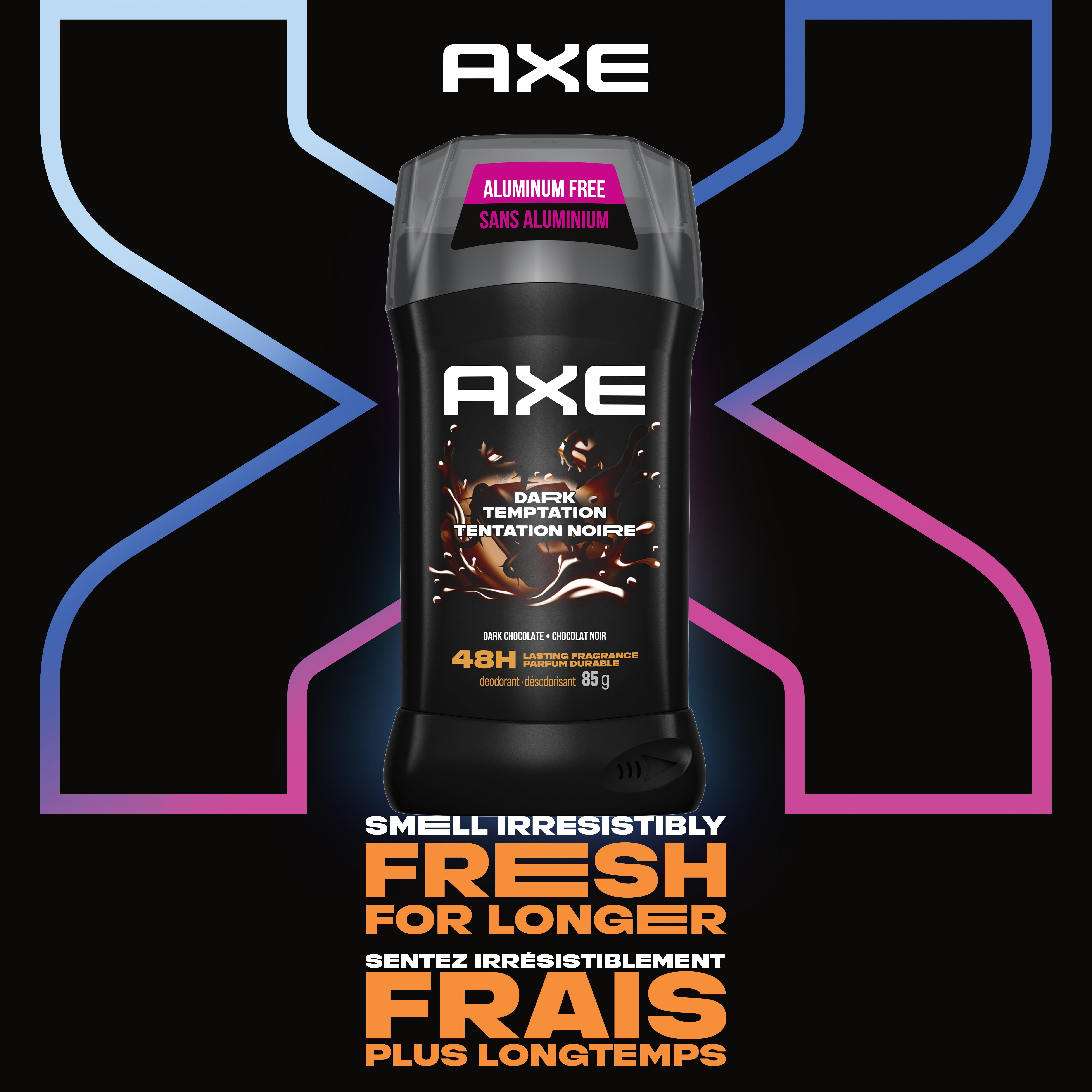 AXE Tentation Noire Désodorisant en bâton parfum longue durée 48 h, Chocolat Noir, désodorisant sans aluminium, 85g 85 g