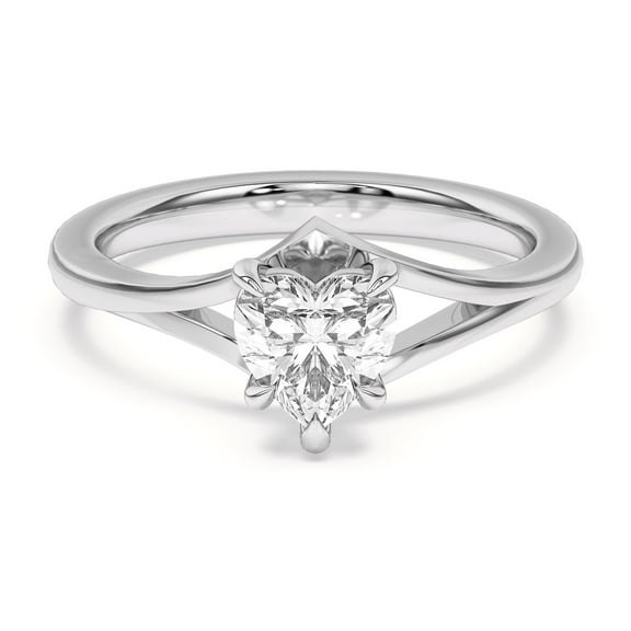 Veda Jewelry Chevron Duo 1.67 Ct Heart Cut Moissanite Rings - Moissanite Solitaire Engagement Rings - 14K White Gold Plated Wedding Jewelry for Her - Promise Moissanite Rings for Women’s Engagement