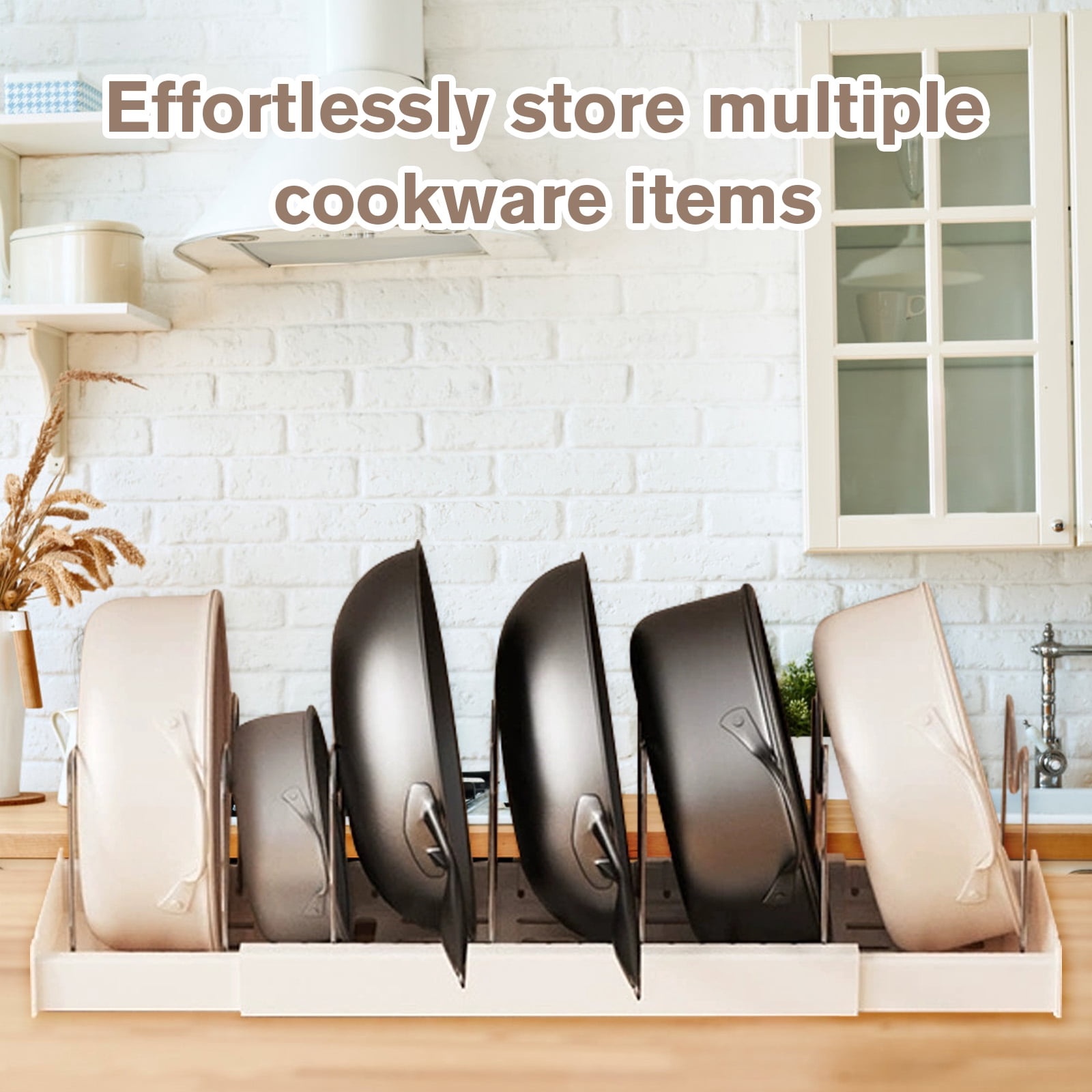 VEGCOO 2-Pack Pots and Pans Organizer for Cabinet - Expandable Kitchen Storage Rack with 20 Adjustable Dividers - Heavy Duty Pot Lid & Bakeware Holder for Under Sink & Drawers - 22.4 Inch Max Length