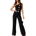 thumbnail image 2 of Strapless Jumpsuits for Women Wide Leg Sleeveless Off Shoulder Rompers Causal Button Irregular One Piece Outfit, S, 2 of 5