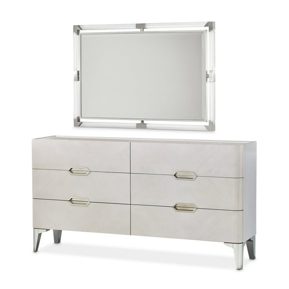Michael Amini Penthouse Dresser & Mirror Set - Ash Gray