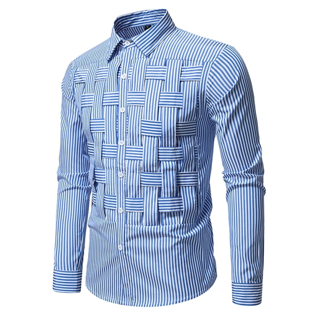 Blusa y camisa de manga larga con cuello vuelto para hombre, blusa informal a rayas con botones y cuello vuelto, blusa de poliéster para hombre