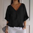 thumbnail image 2 of Summer Sales Womens Summer Tops Cute Lightweight Cotton‑Linen 3/4 Sleeve Summer Casual Blouse Oversized Tshirts for Women Under 12$, 2 of 7