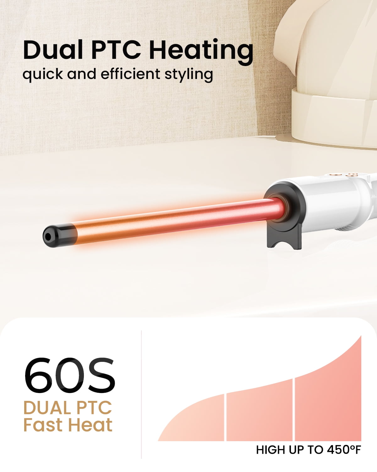 Hoson Small Curling Wand, 1/2 Inch Long Barrel for Short Hair, Ceramic Skinny Curling Wand with Adjustable Temperature