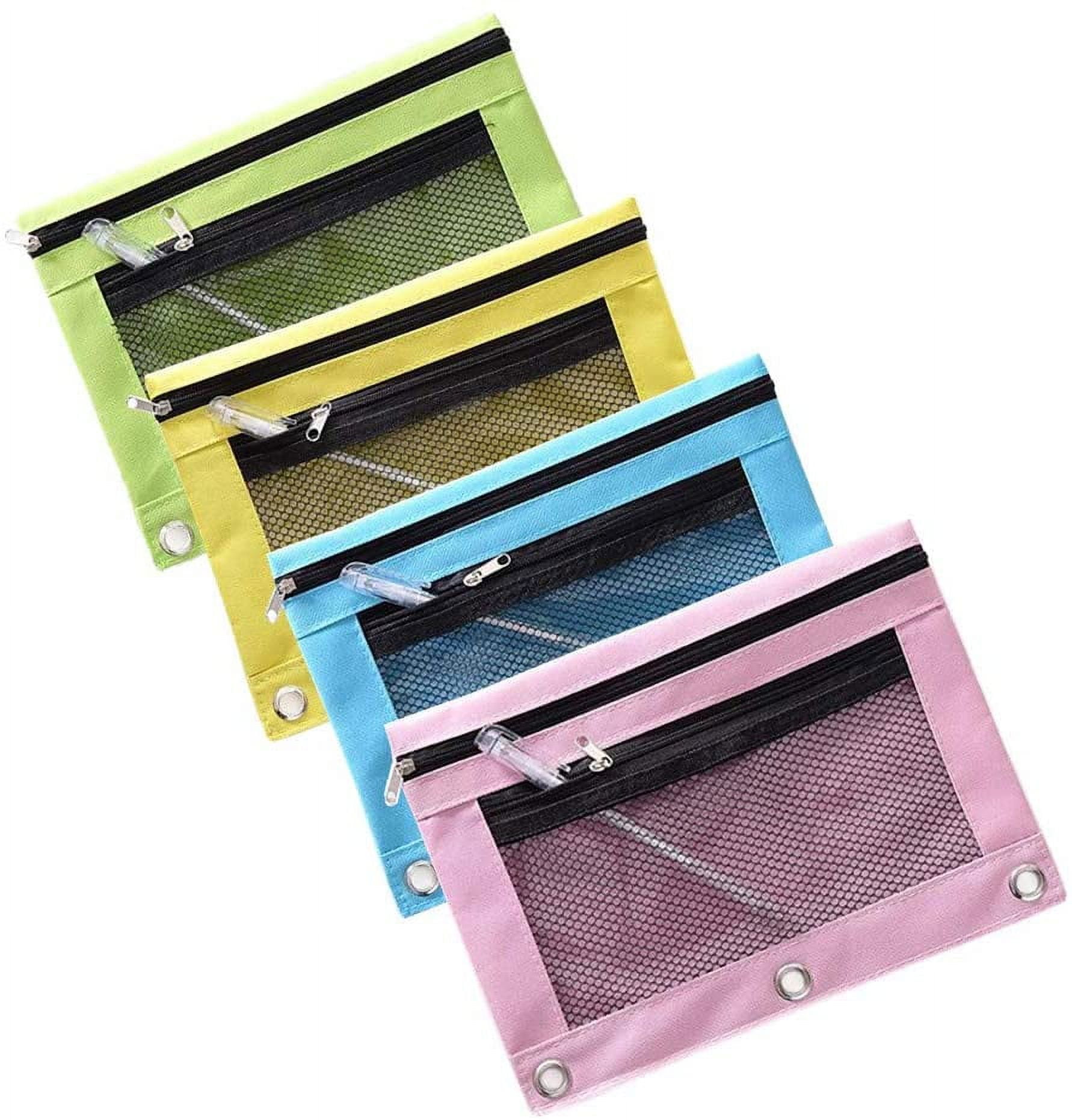 Pencil Pouch for 3 Ring Binder, 36 Piece Bulk 3 Holes Zipper Pencil Pouches  in 6 Assorted Colors, Clear Durable Pencil Case for School, Classroom