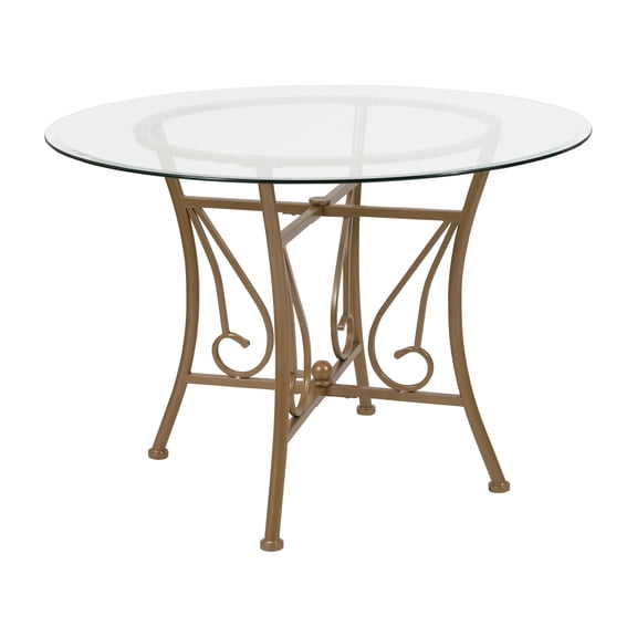 Flash Furniture Princeton 42'' Round Glass Dining Table with Matte Gold Metal Frame