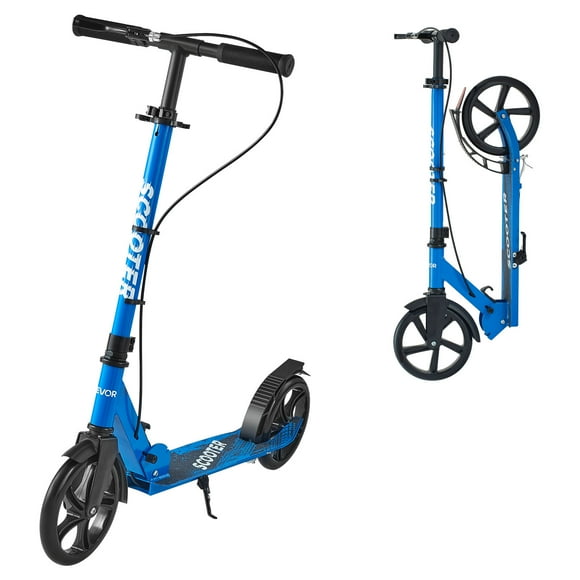 VEVOR Kick Scooter for Kids Ages 8+, Teens & Adults, 2-Wheel Toddler Scooter with Height Adjustable Handlebar, Wide Anti-Slip Deck, Foldable Lightweight for Boys & Girls up to 220 lbs, Black + Blue