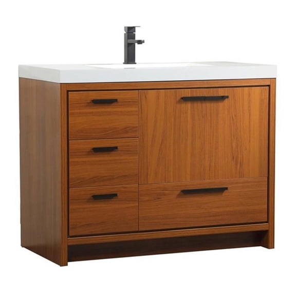 Pemberly Row 42" Aluminum Alloy and MDF Single Bathroom Vanity in Teak