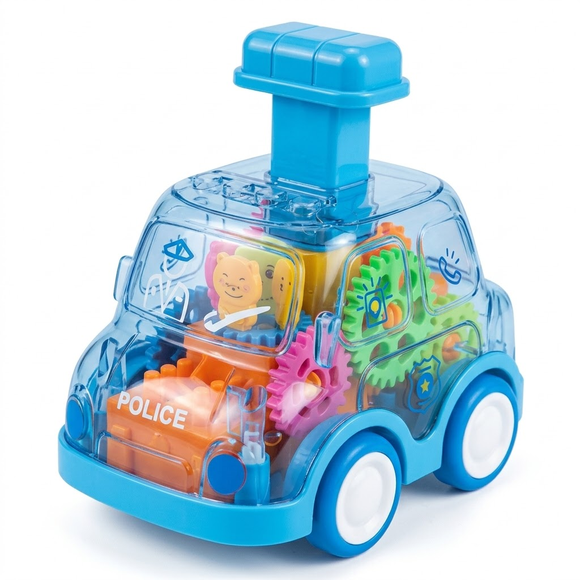 Funtogether Toys Voiture Jouet à Pousser et à Lancer, Véhicule Pousseur pour Tout-Petits avec Engrenages Pivotants Visibles, Voiture à Friction à Rétrofriction