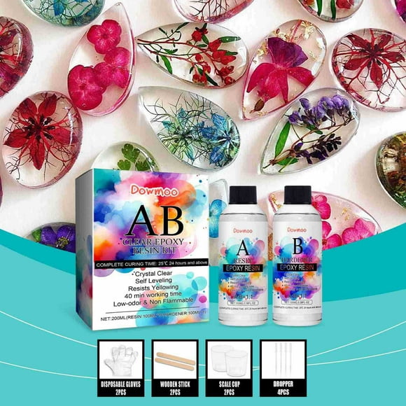 Crystal Clear Epoxy Resin,Crystal Sets for Beginners,Crystal Glue Highly Transparent Yellowing Epoxy Resin Glue Diy Set 200Ml