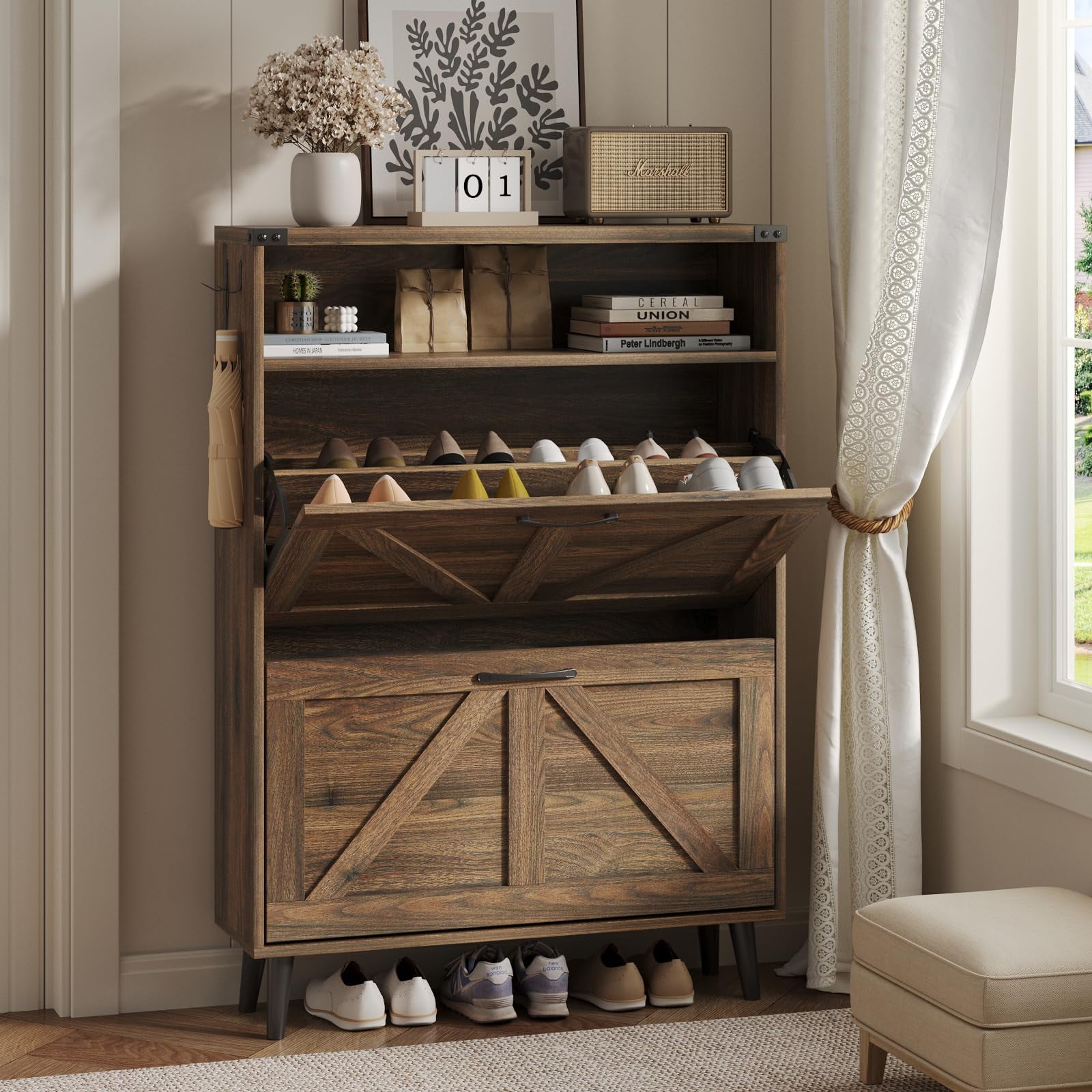 VEANERWOOD Shoe Cabinet with 2 Flip Drawers,Shoe Storage Cabinet for Entryway, Dark Rustic Oak - Walmart.com VEANERWOOD Shoe Cabinet with 2 Flip Drawers,Shoe Storage Cabinet for Entryway, Dark Rustic Oak - Walmart.com
