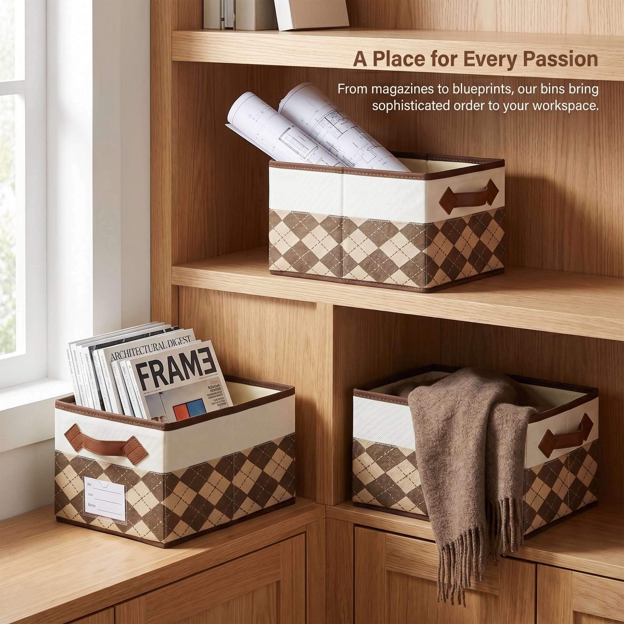 Unique Bargains Storage Basket with Handle for Organizing Beige Coffee 8.7"x11.4"x6.7"