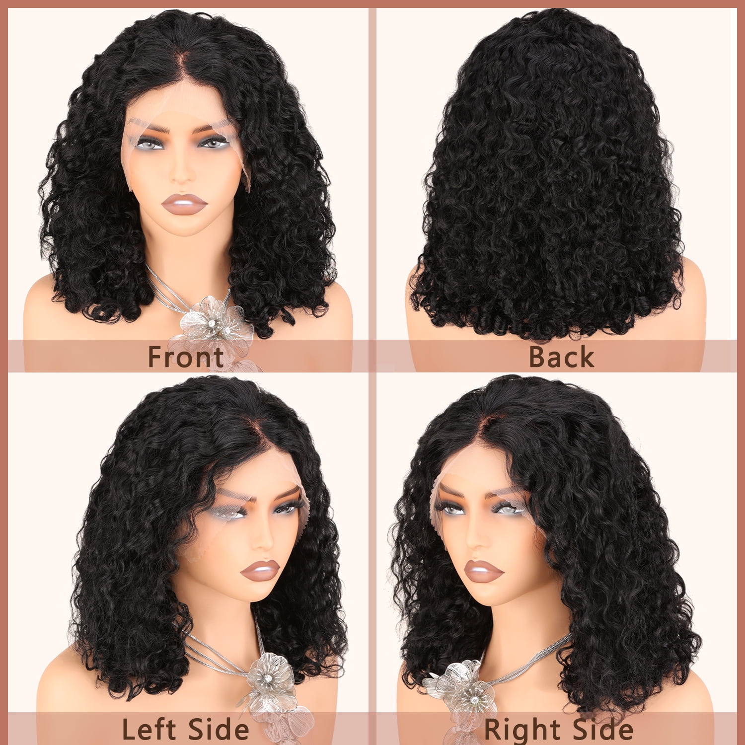 UREMY Bouncy Curly Wig Human Hair with Spiral End, 13x4 Lace Frontal Burmese Curly Bob Wigs, Water Wave Brazilian Pre Plucked Wigs for Black Women Natural Color 16 Inch