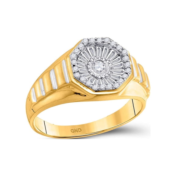 Diamond Princess 14kt Yellow Gold Mens Round Diamond Two-tone Concave Cluster Ribbed Ring 1/2 Cttw