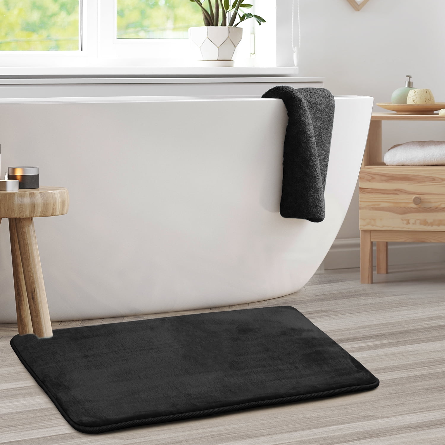 Nestl Absorbent Memory Foam Bath Mat Set Bathroom Rug, Black, 20"X30"