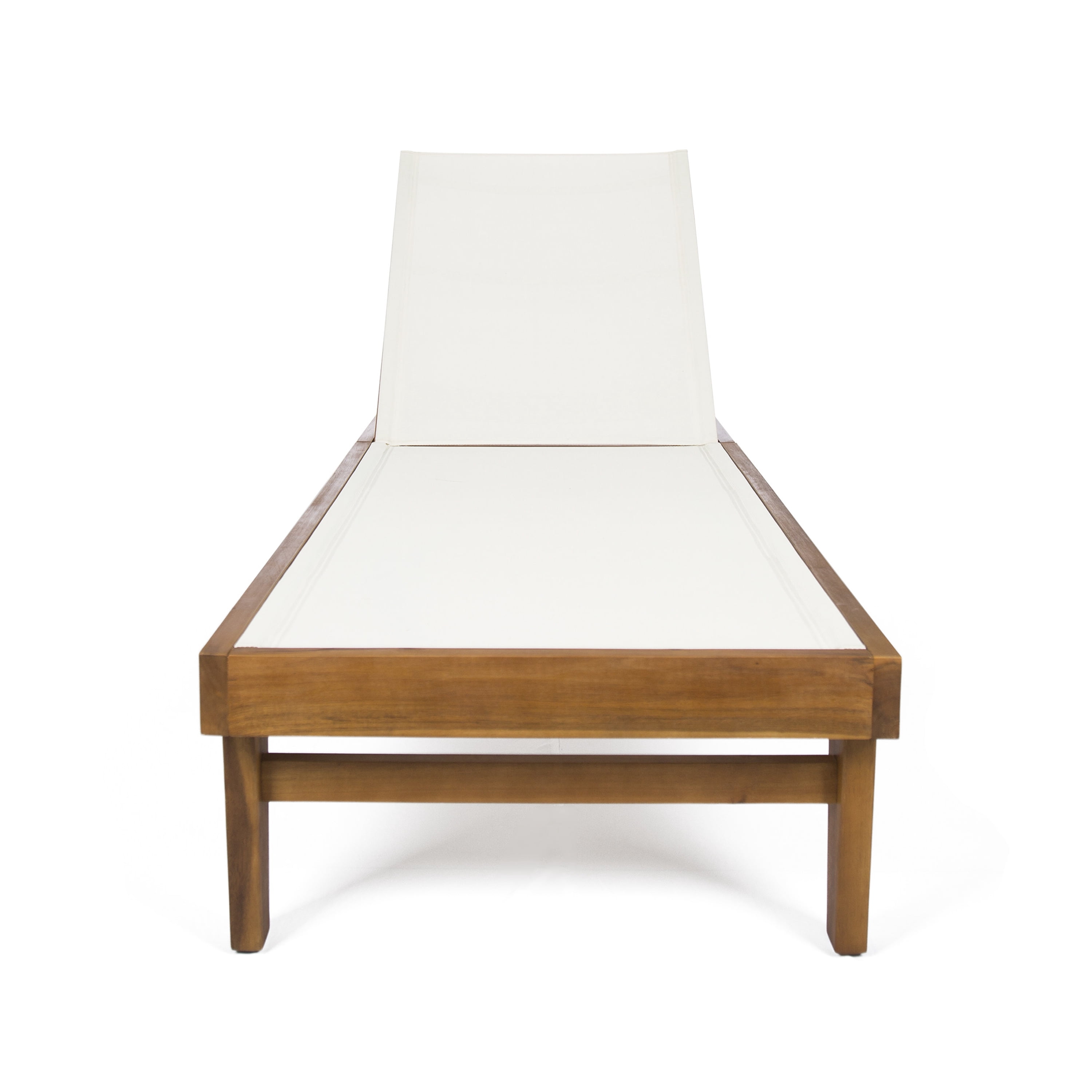 Outdoor Acacia Wood Frame Mesh Chaise Lounge, Poolside Rest Recliner with White Mesh Surface