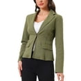 thumbnail image 4 of INSPIRE CHIC Women's Notched Lapel Button Up Long Sleeve Washed Denim Jacket L Army Green, 4 of 6