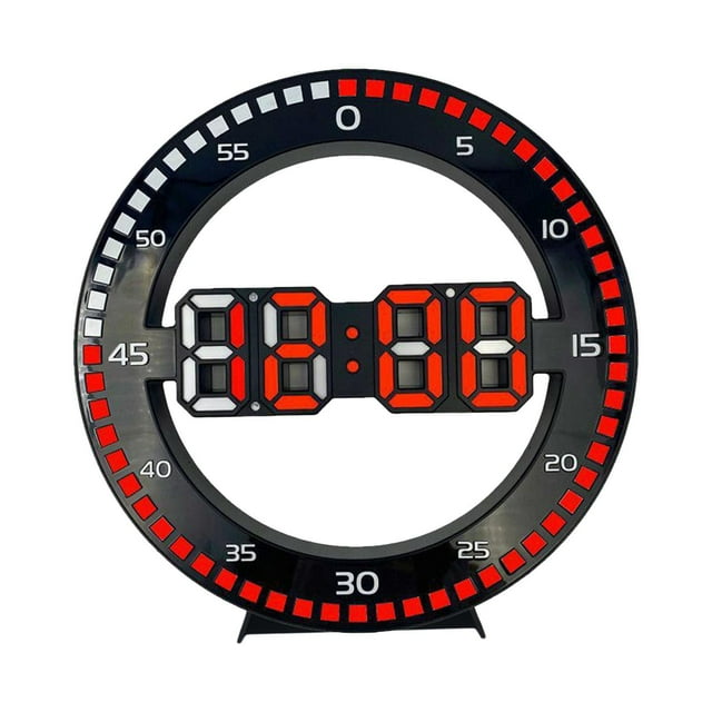 Rongfmy LED Digital Wall Clock Round Electronic Clock Home Office Desktop Decoration Red Red Count Second