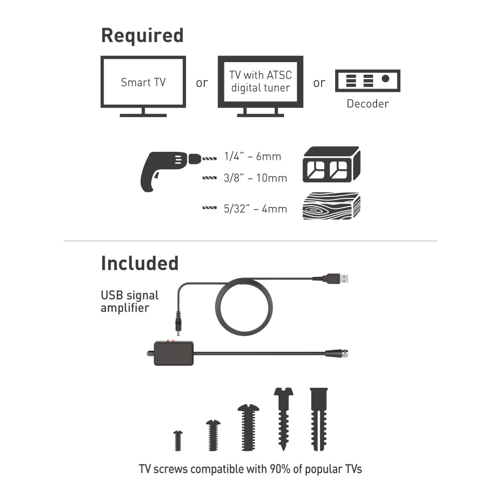 Barkan 19 - 80 inch Tilt TV Wall Mount with Integrated HDTV Indoor Antenna, Premium For all wall types, Flat / Curved Screen Bracket, Holds up to 110lbs, Auto Lock Patented, Fits LED OLED LCD