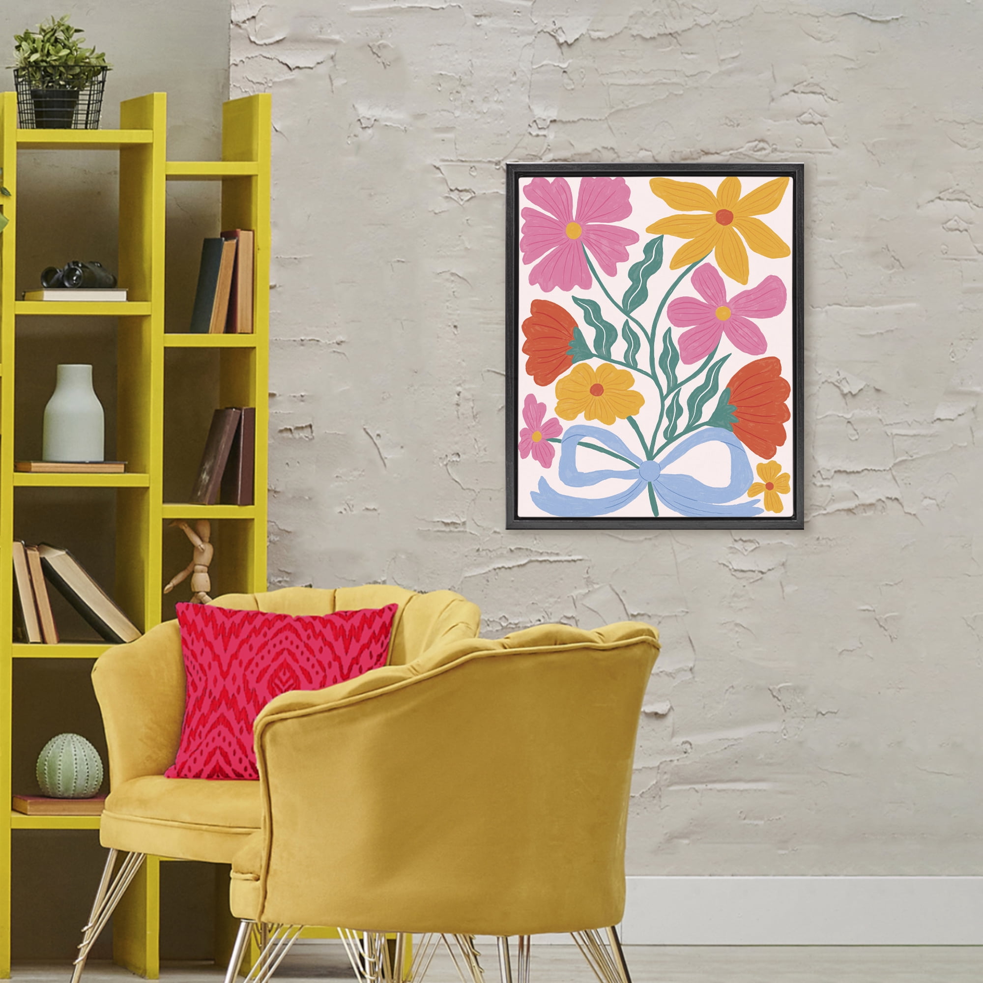 Stupell Industries Mid Century Fresh Florals Black Framed Floater Canvas Wall Art, design by Lisa Barlow
