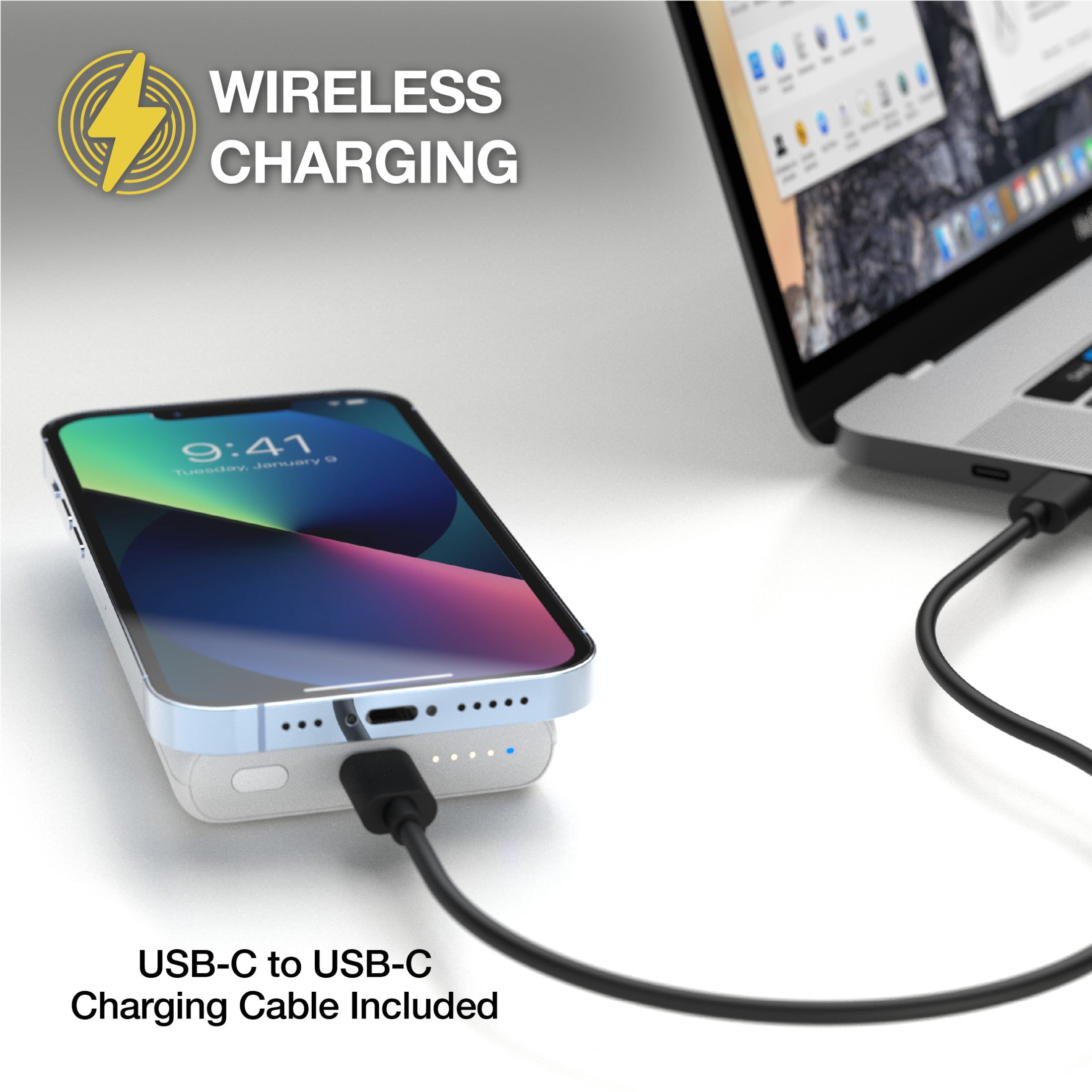 Scosche PBQ5MSWT-SP GoBat Qi Wireless Charging 5,000 Mah Power Bank with USB-C Port, White