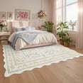 thumbnail image 3 of Scalloped Edge Floral Area Rug – Pastel Botanical Print, Vintage-Inspired Washable Carpet for Living Room, Bedroom, or Nursery, 3 of 11