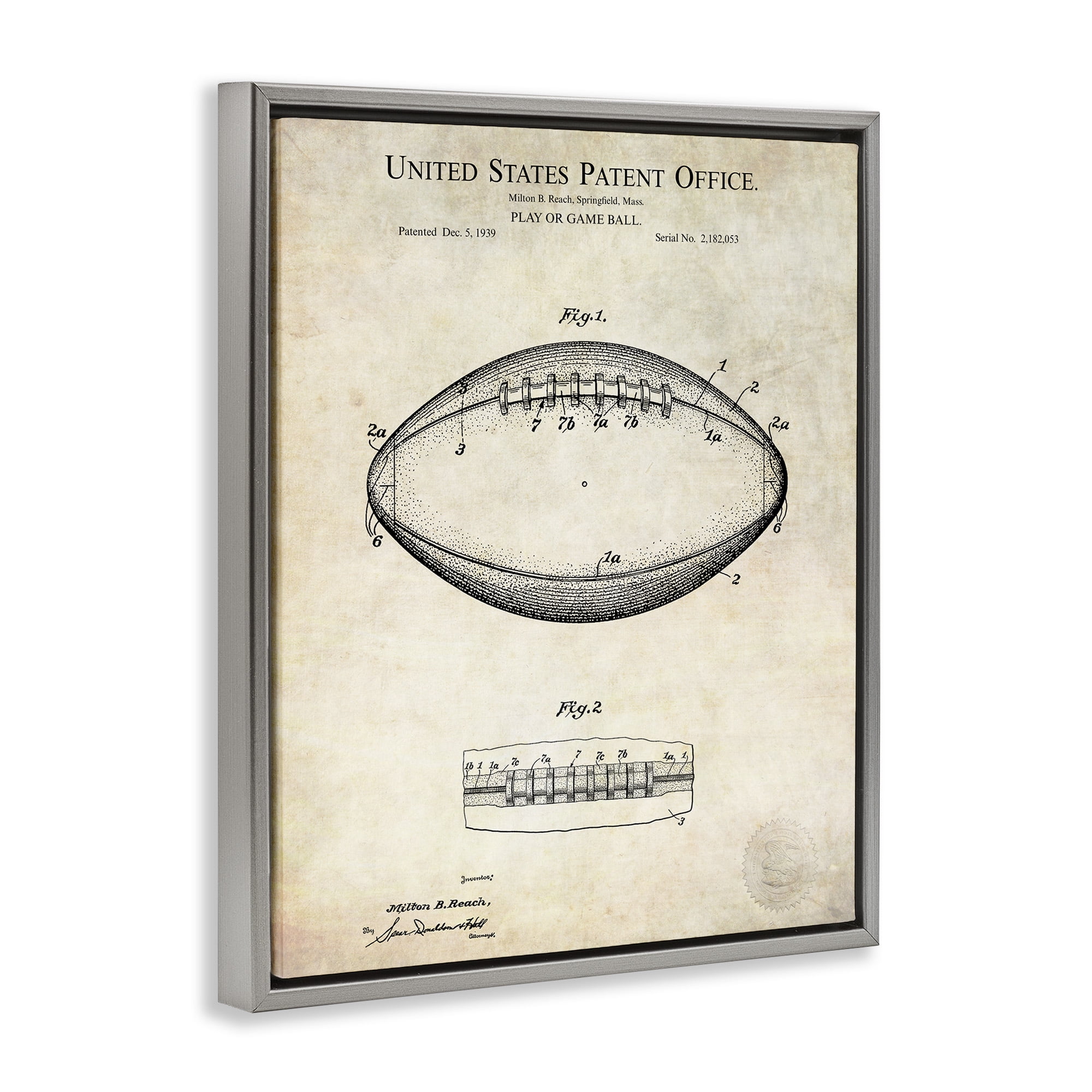 Stupell Industries American Football Sports Blueprint Sports Painting Gray Floater Framed Canvas Art Print Wall Art, 17 x 21