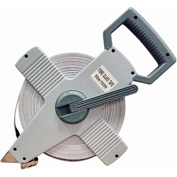 Open Reel Measuring Tape Vinyl Fiberglass, Double-Sided, Heavy-Duty Polyethylene Case, Hand Crank, for Fields, Landscaping, Building & Surveying, 165ft