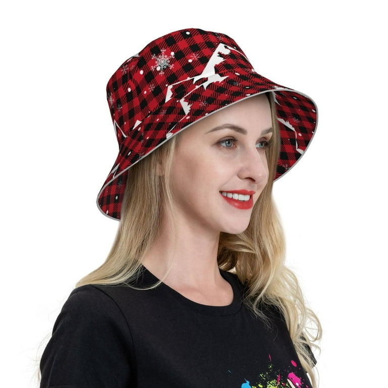Zeuib Christmas Tree Buffalo Plaid Reflective Bucket Hat, UV