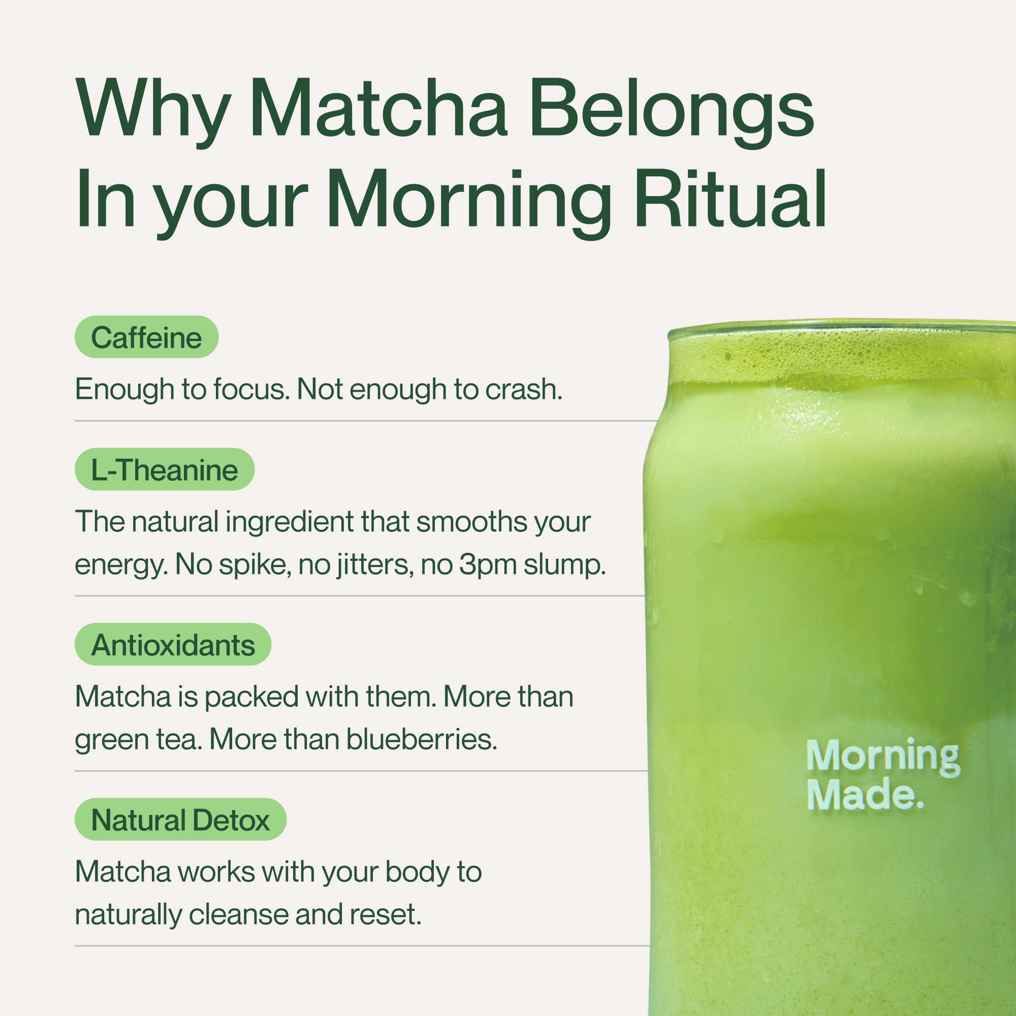 Morning Made Ceremonial Grade Organic Matcha Latte Powder, Original, 10 Servings