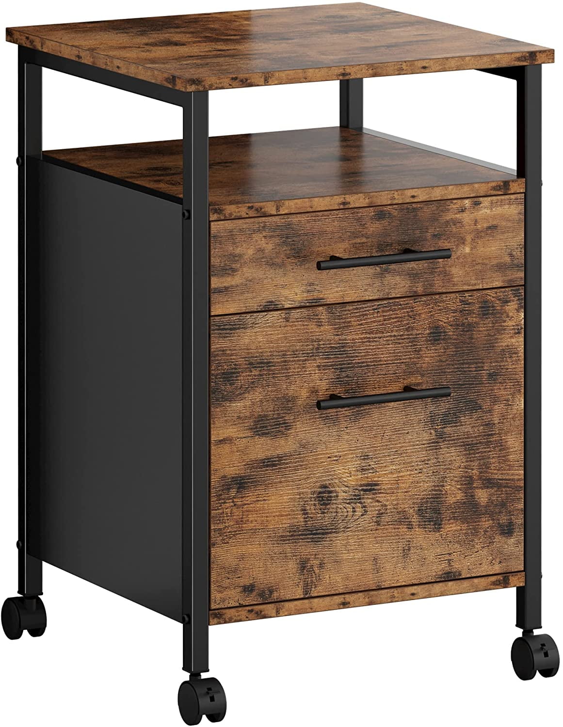 Under-Desk Office Cabinet with 2 Drawers for A4 Rustic Brown and Black Mobile Office Cabinet on Wheels Rolling File Cabinet Industrial Style Hanging File Folders 