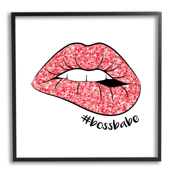 Stupell Industries Hashtag Bossbabe Glam Lips Beauty & Fashion Painting Black Framed Art Print Wall Art