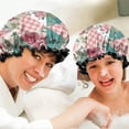 thumbnail image 6 of Shower Caps,Pioneer Flower Floral Print Pattern Waterproof Shower Cap for Women 4 Pieces,Double Reusable Hair Cover for Shower PEVA Elastic Stretch Hem, 6 of 7