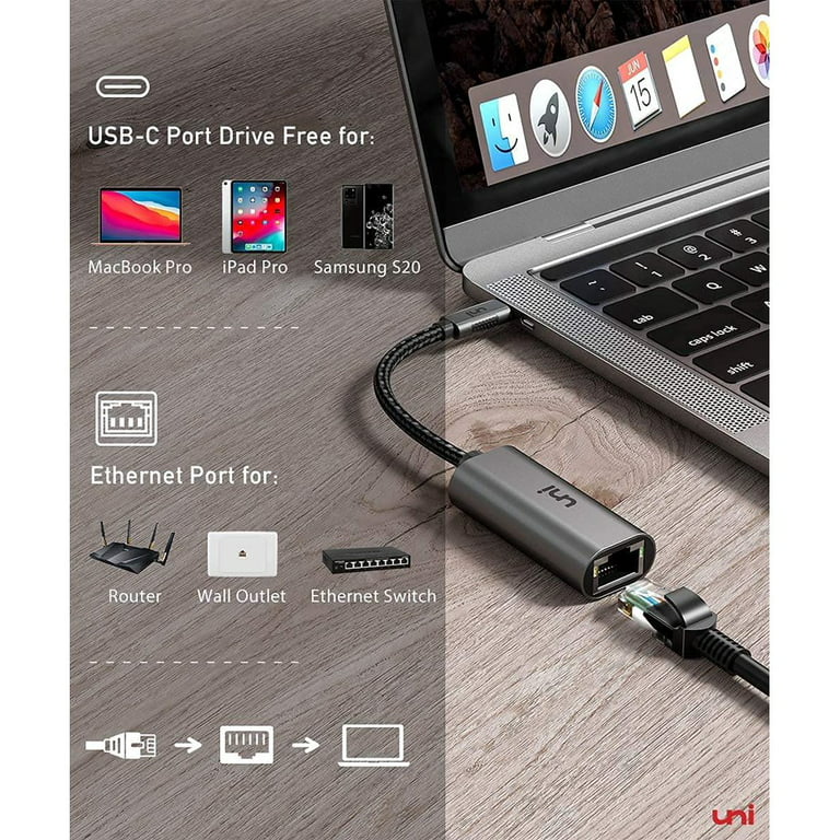 USB C to Ethernet Adapter, uni RJ45 to USB C Thunderbolt 3/Type-C Gigabit  Ethernet LAN Network Adapter, Compatible for MacBook Pro