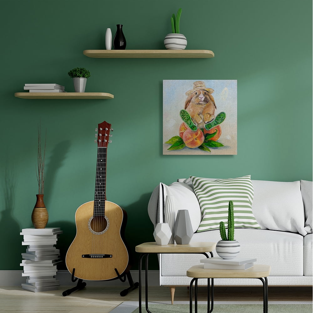 Stupell Industries Adorable Bunny Rabbit on Peach Fruit Painting Canvas Wall Art by Karen Weber Fine Art