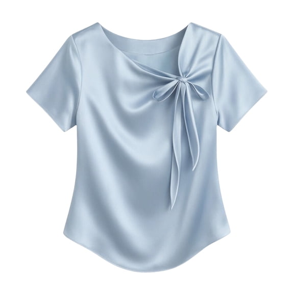Jerdar Satin Blouses for Women Dressy Casual Trendy Business Work Silk Tops Outfits Cowl Neck Bow Tie Pleated Summer Shirts L