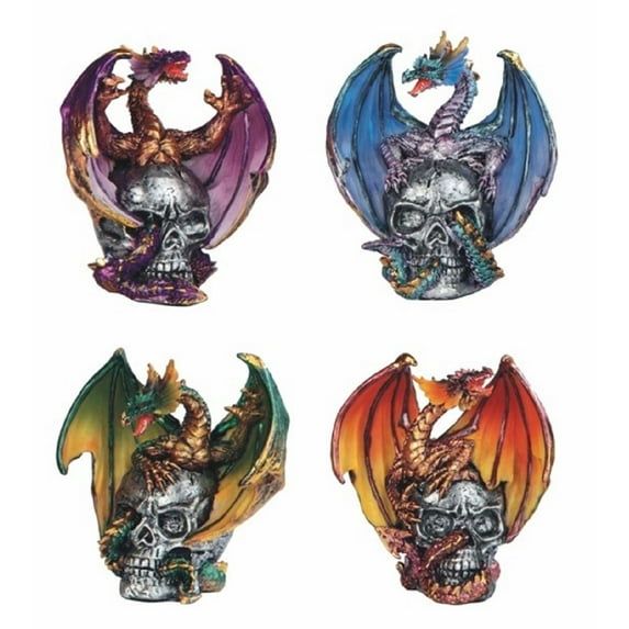 FC Design 4-Piece Green, Blue, Red, and Purple Dragons Standing on Skull 3"H Fantasy Decoration Figurine Set