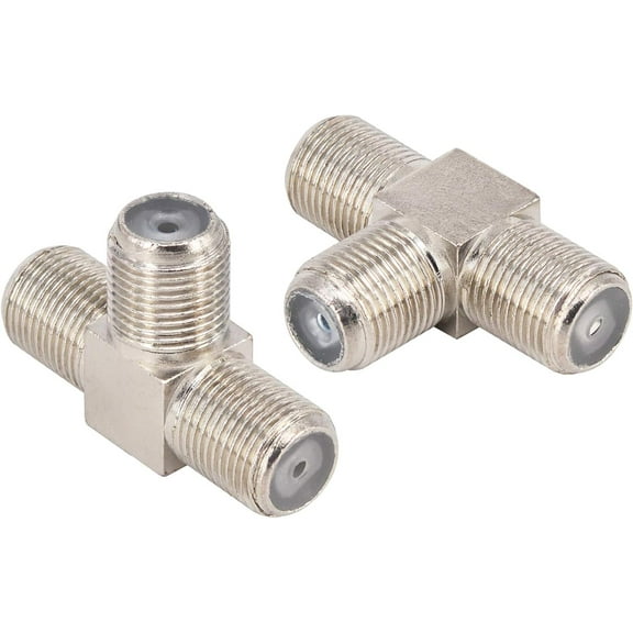 2-Pack F-Type Coax Splitter F Female to Double F Female Coaxial Adapter F Type RG6 3-Way Connector for TV Cable Satellite Video VCR Antenna