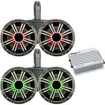 4 x Kicker 6.5" OEM Replacement 195W Coaxial 2-Way MultiColor LED Speakers (Silver Grilles) with Weather-Proof Black Twin Tower Enclosures, Pyle 400W Bluetooth 4-Channel Amplifier