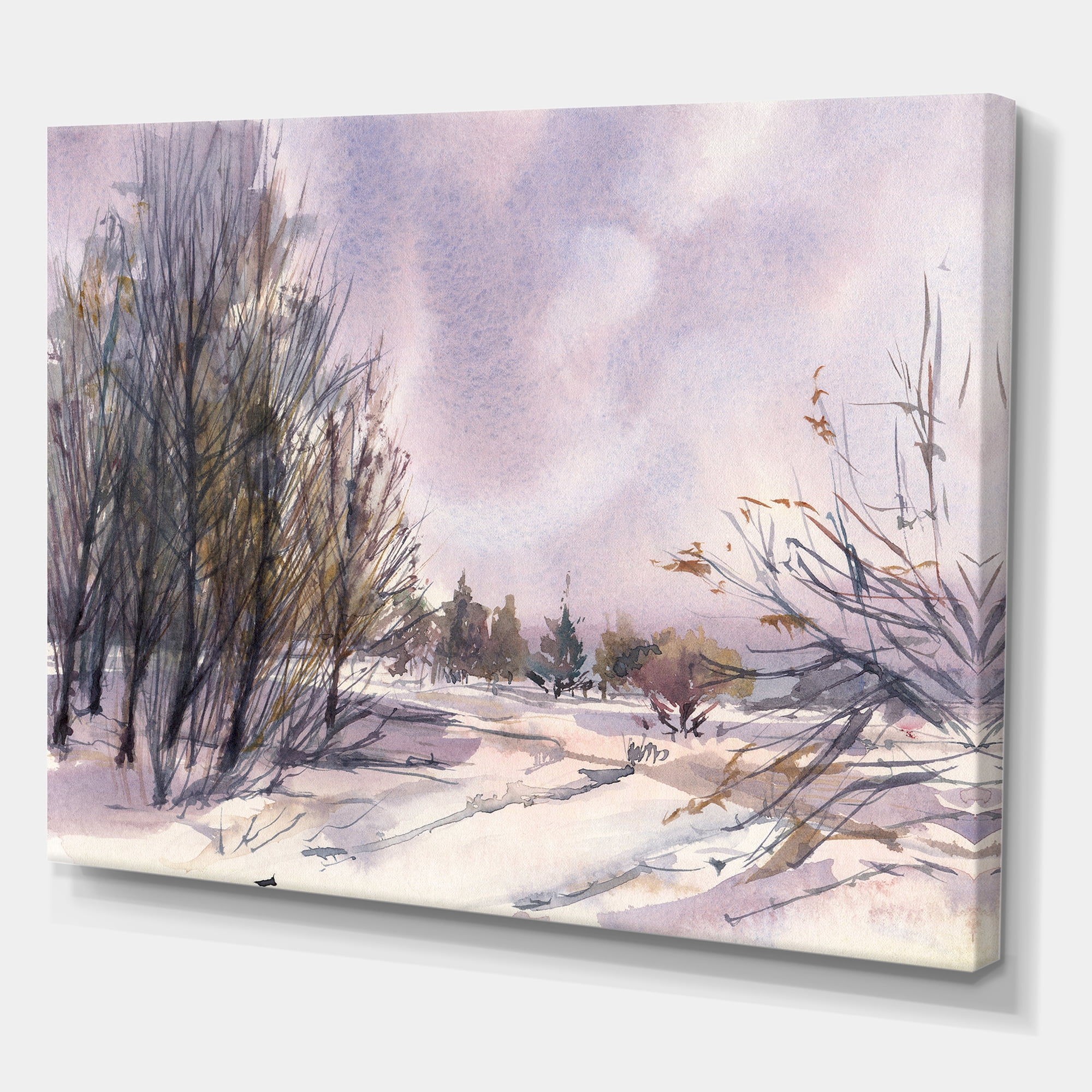 Designart ' Purple Snowy Tones With Winter Landscape ' Traditional Canvas Wall Art Print